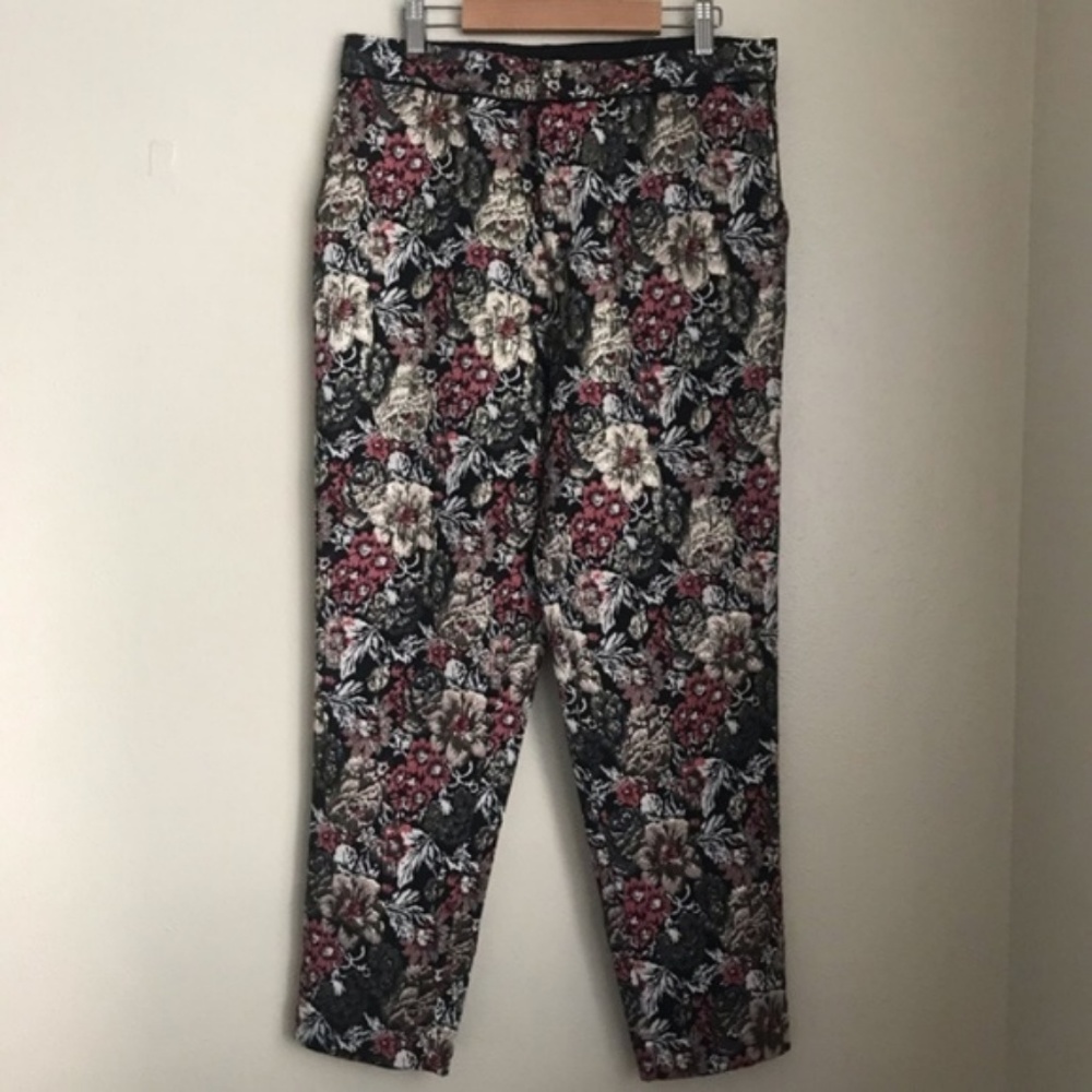 New Anthropologie Maeve Black Jacquard Pants Sz 8 - Picture 3 of 8